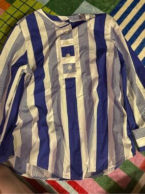 J. Crew Blue and White Vertical Stripe Button Placket Shirt